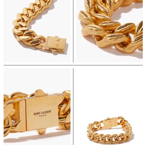 Saint Laurent Gold Kiss Lips Curb Chain Bracelet - Picture 15 of 15